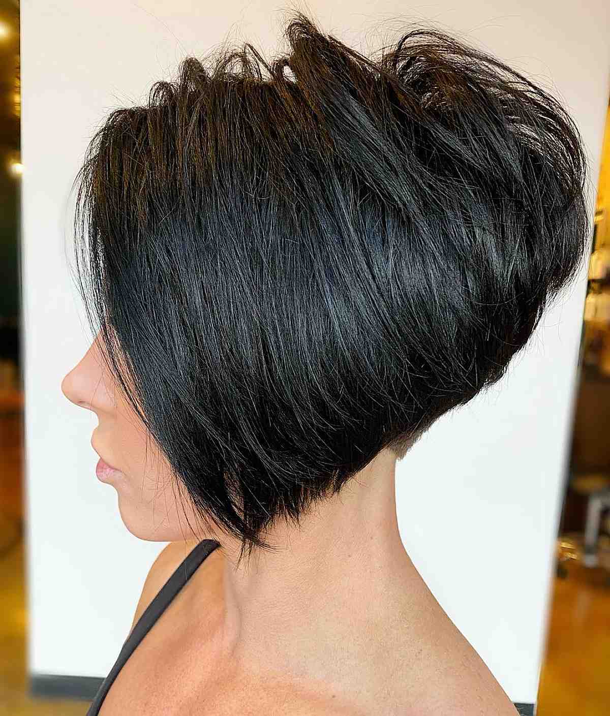 long front short back on a short angled bob