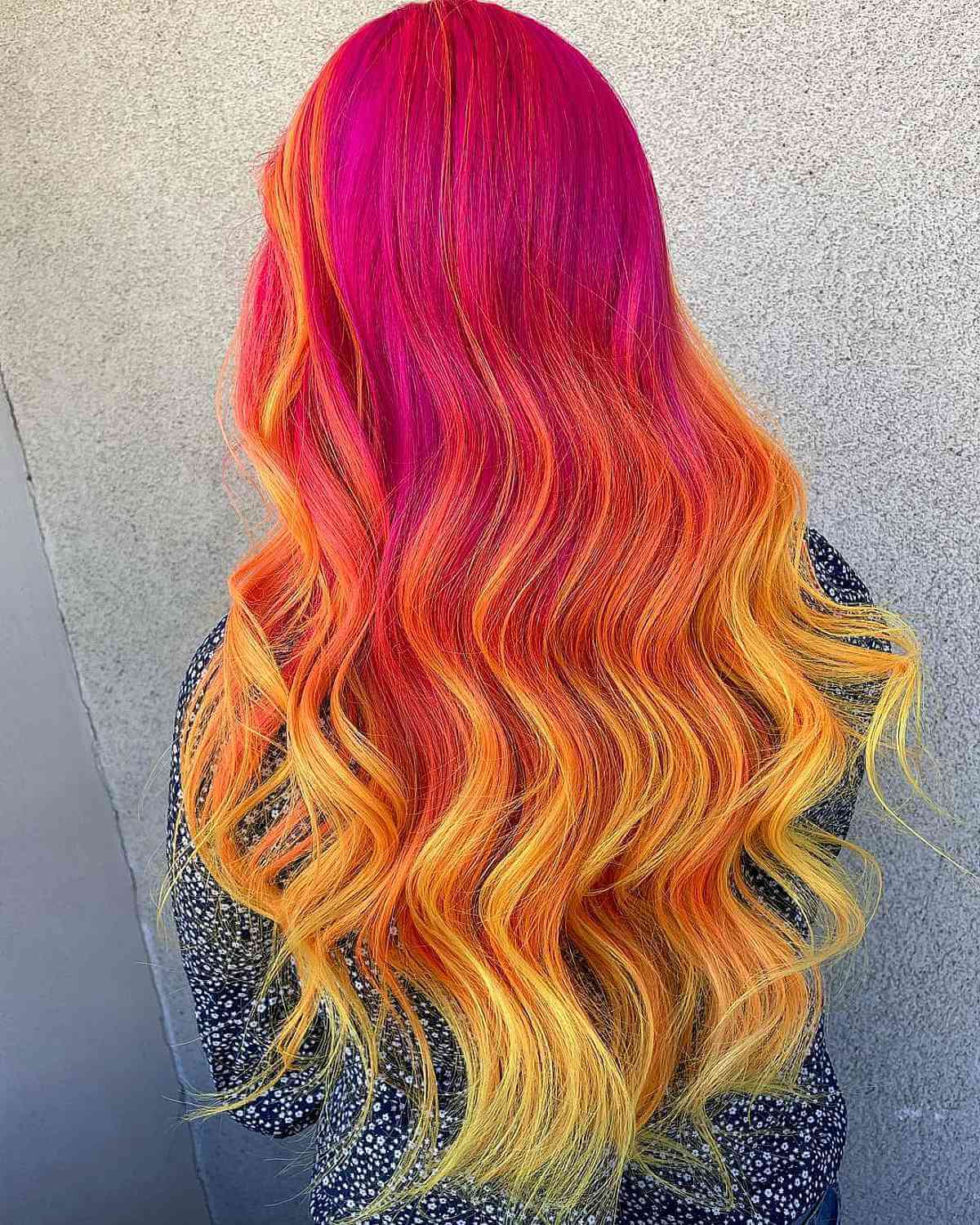 Magenta Roots to Orange-Yellowish Tips Color Idea