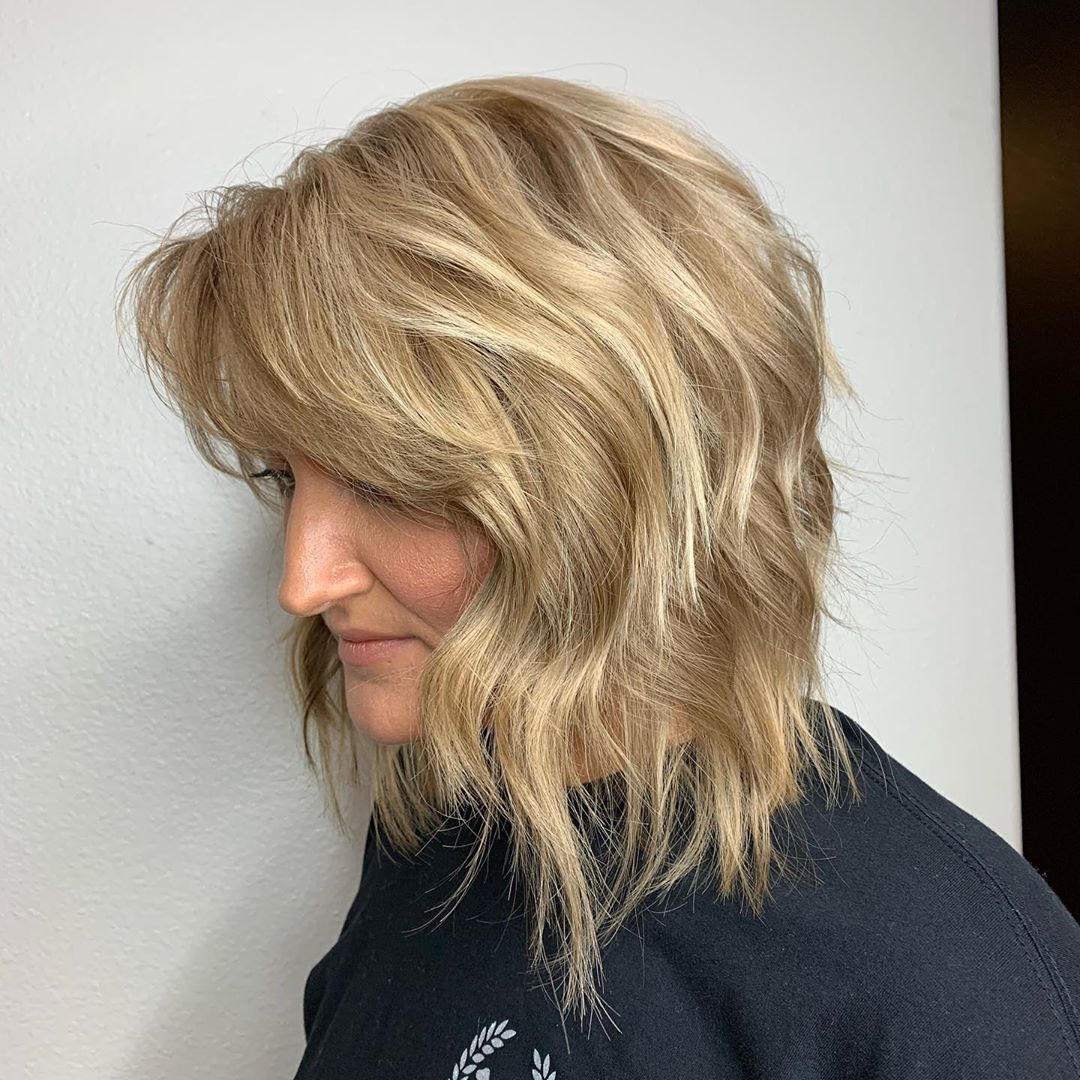 Medium Inverted Bob with Bangs for Wavy Hair