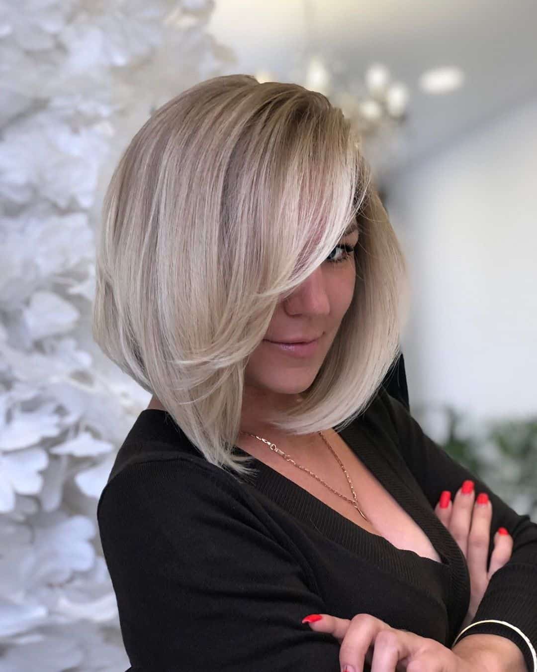 Medium length Inverted Bob with Side Bangs