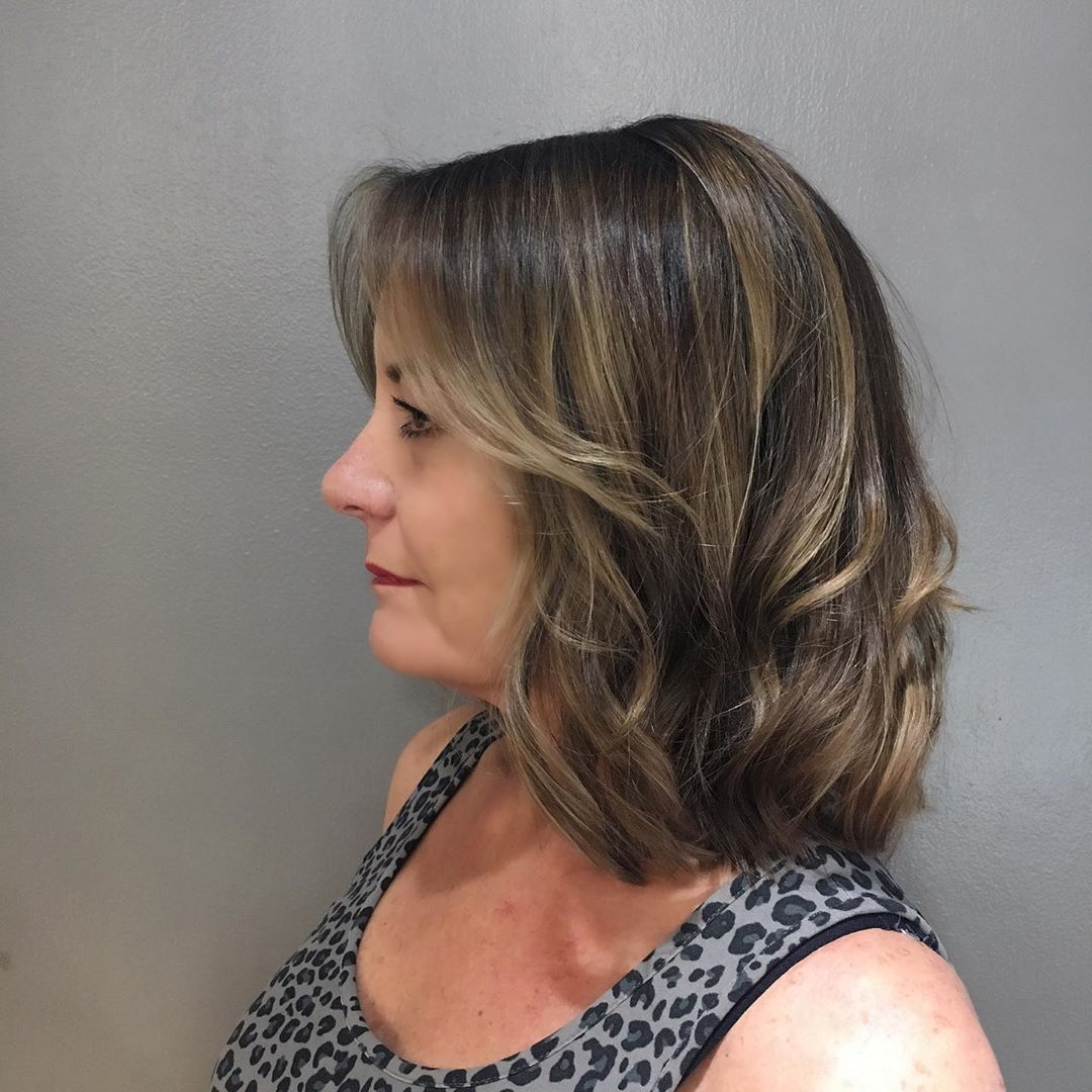 medium length wavy bob for a 50 year old woman