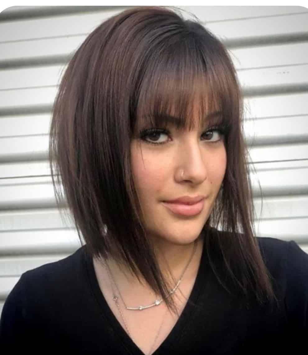 Mid length inverted bob with fringe