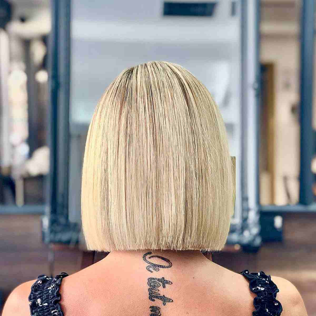 One-Length Blonde Bob for Straight Hair