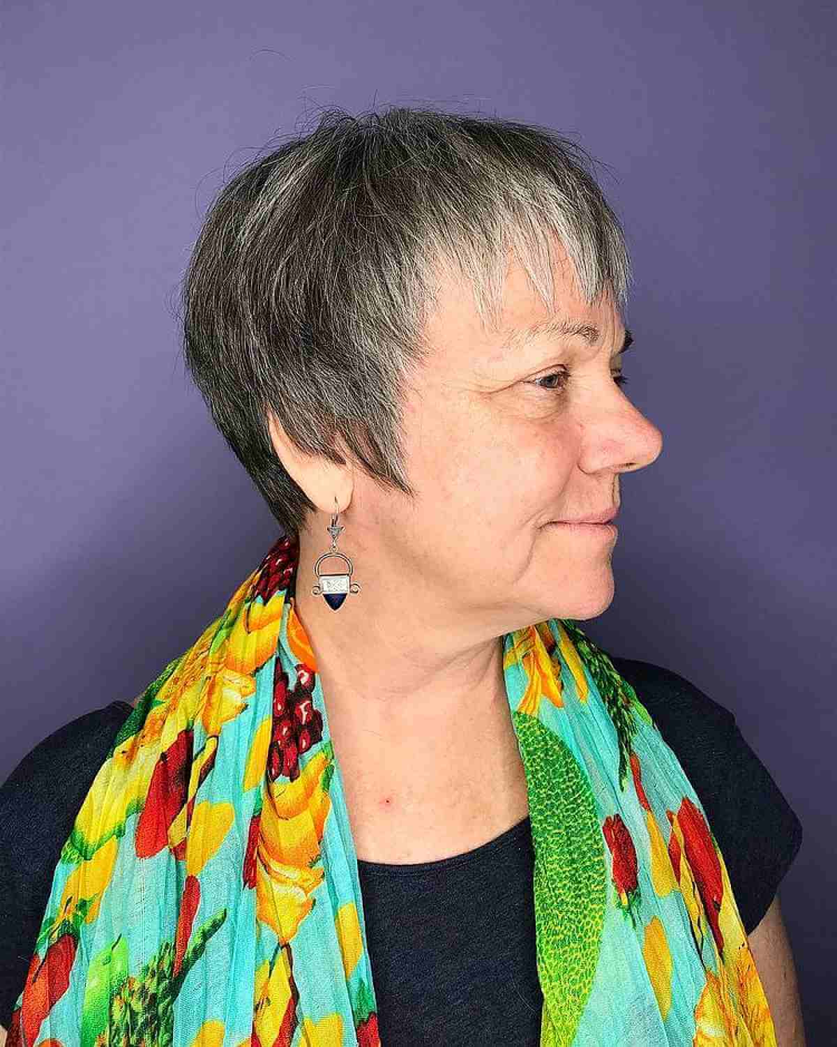 Razor Cut Pixie with Textured Bangs for Women 50 and Up