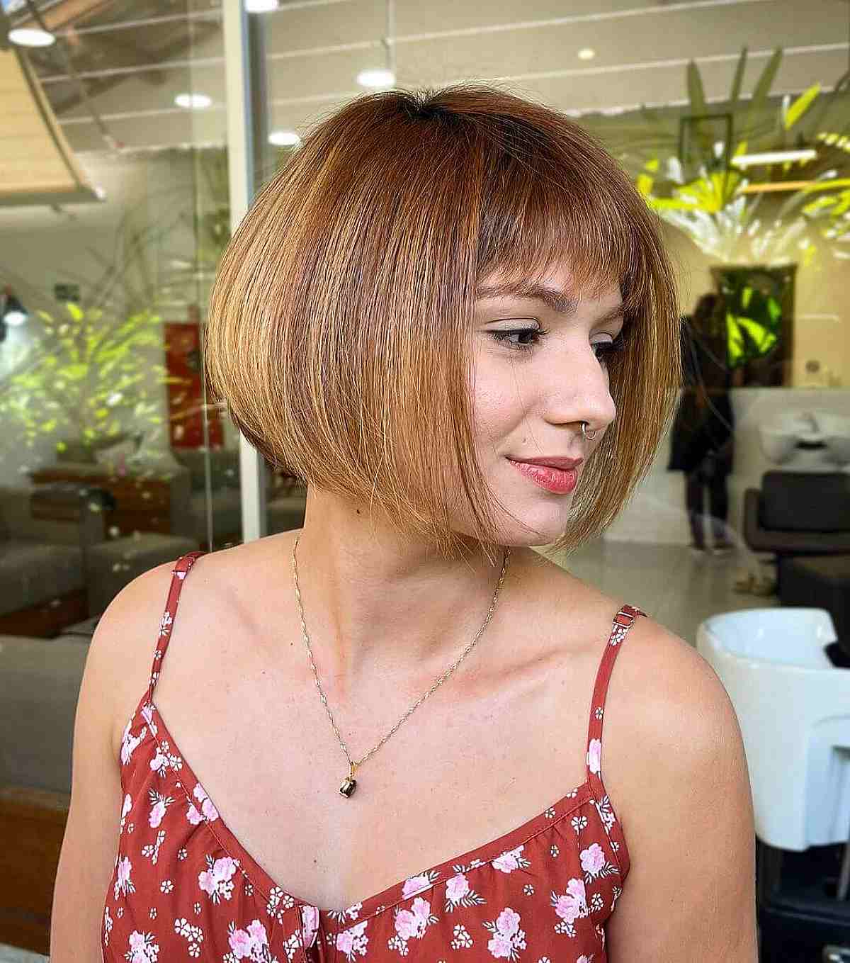 Rounded Angled Bob with Fringe Bangs