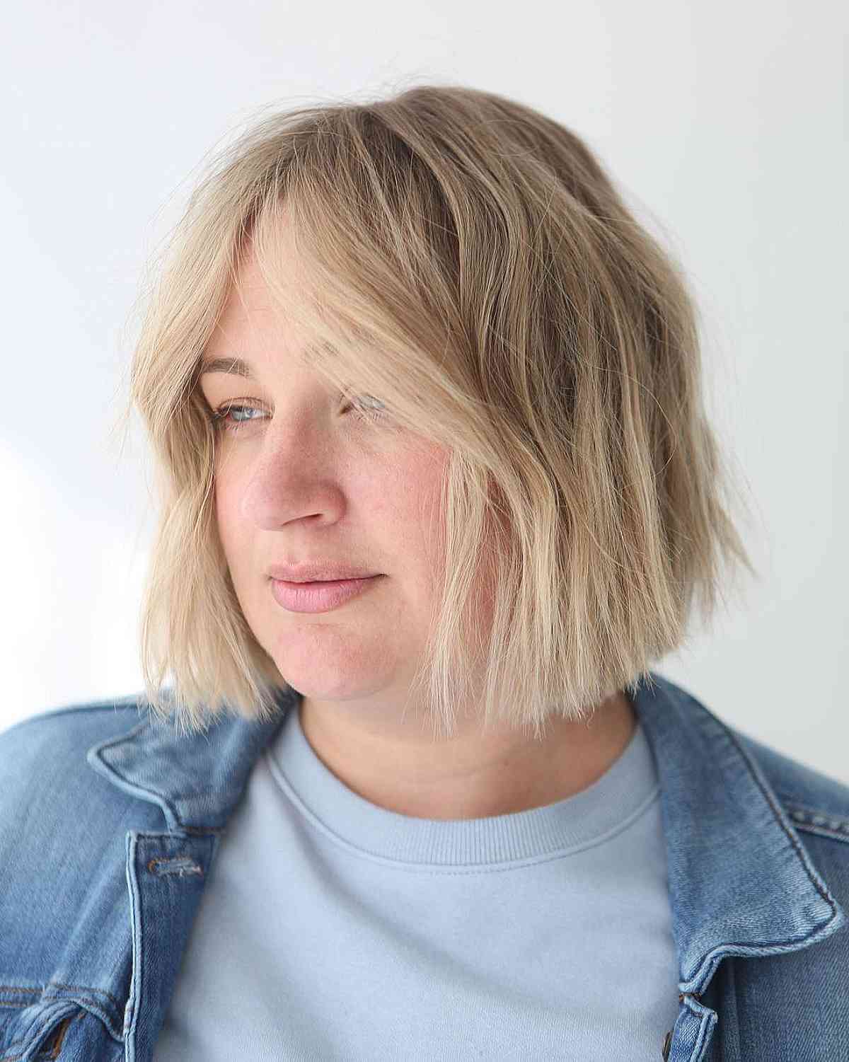 Seamless Blonde Choppy One-Length Bob