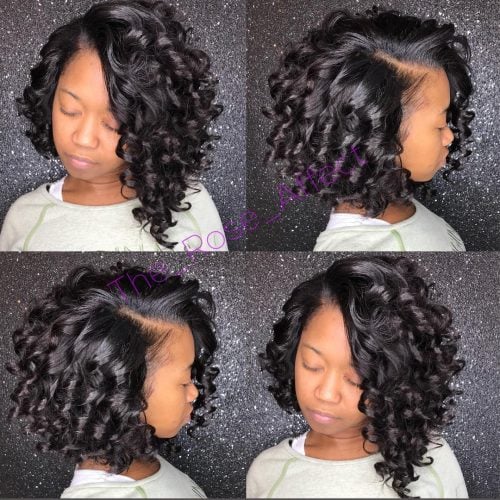 Short curly sew in bob on black girl