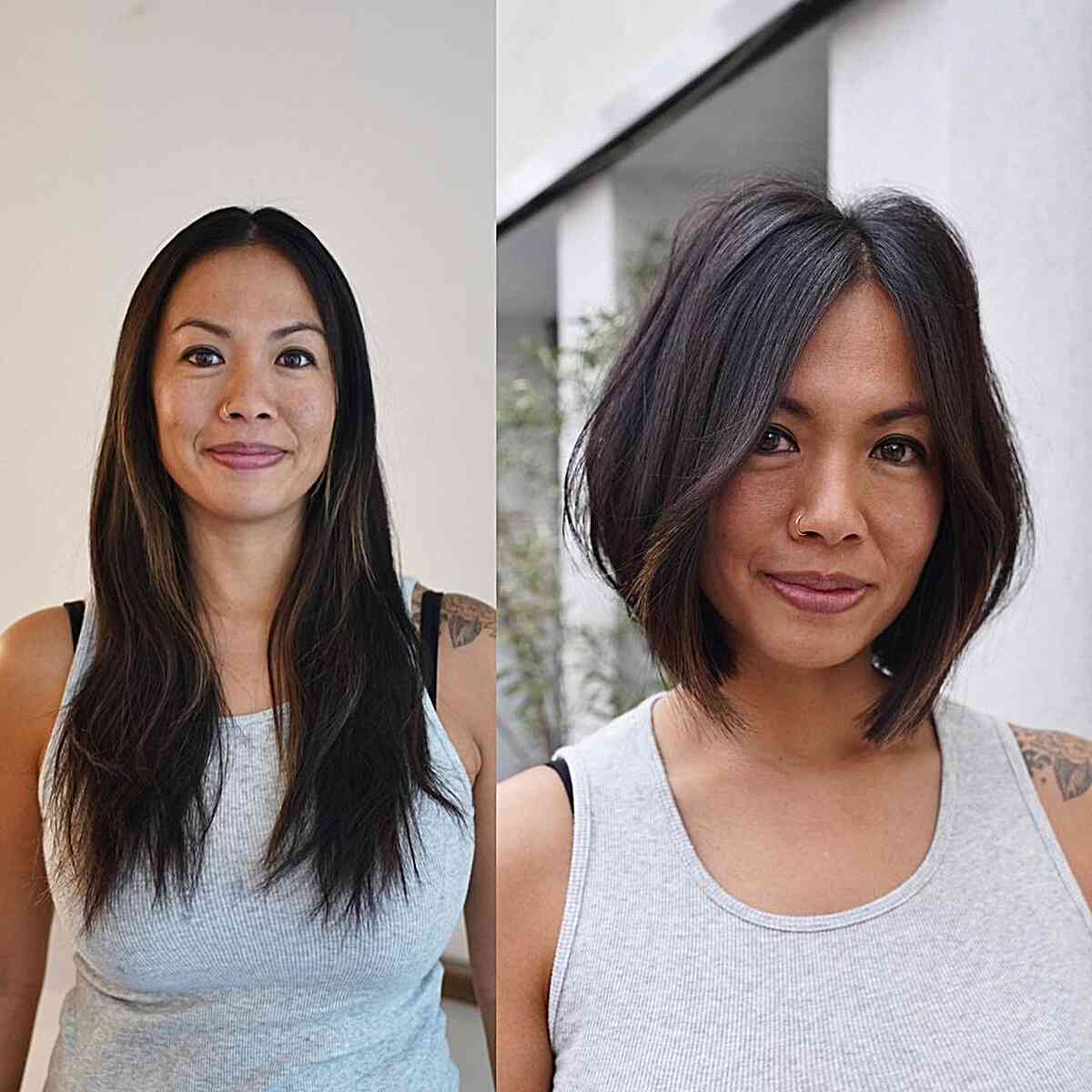 Short Blunt Bob Cut with Layers and No Bangs for ladies with fine hair