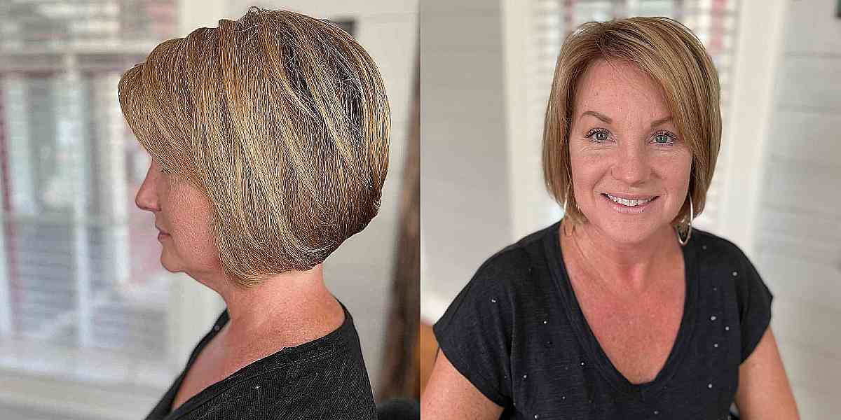 Short Sleek Blonde Side-Parted Bob with Layers