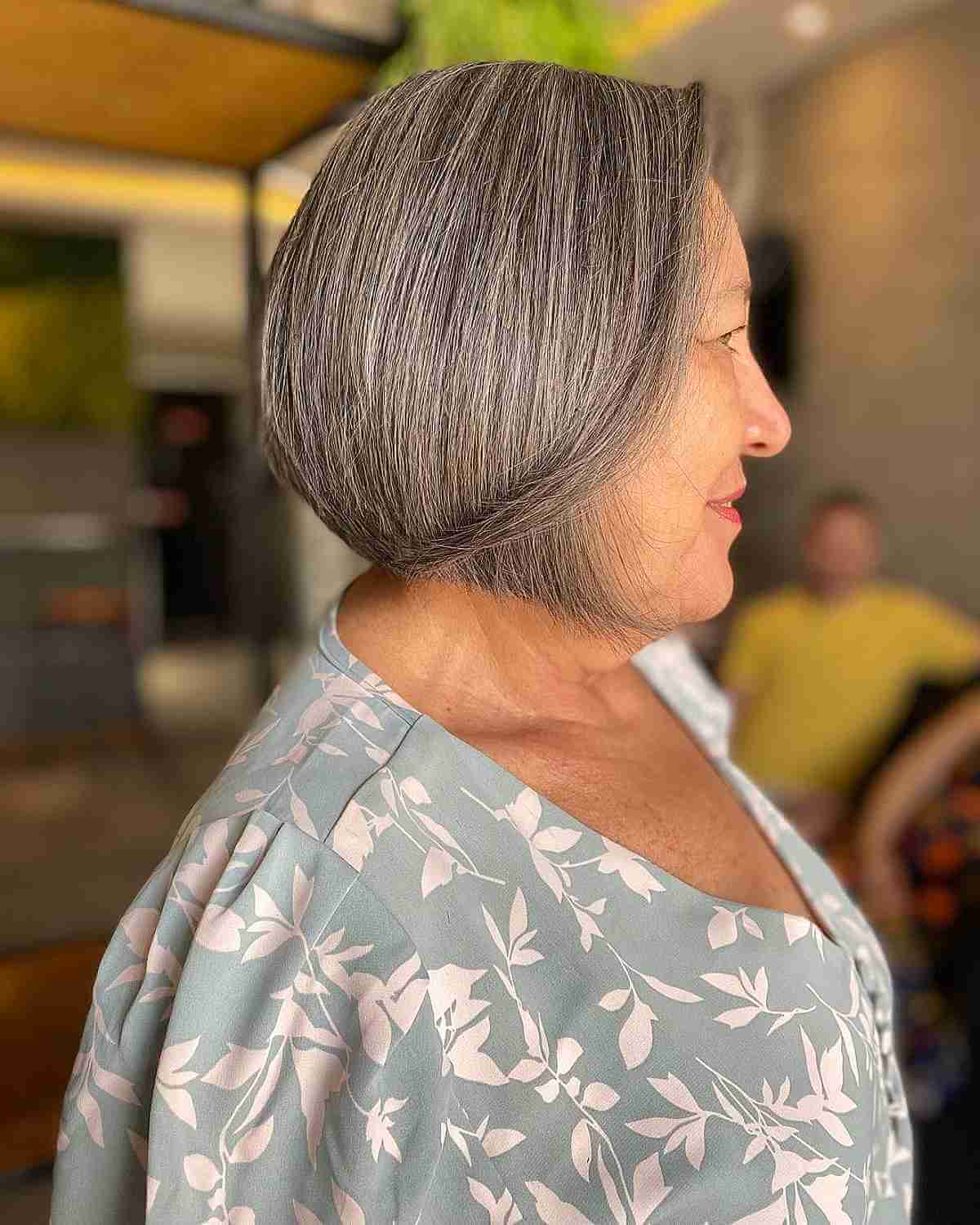 Silver Bob with Long Side Bangs for Women 60 and Up