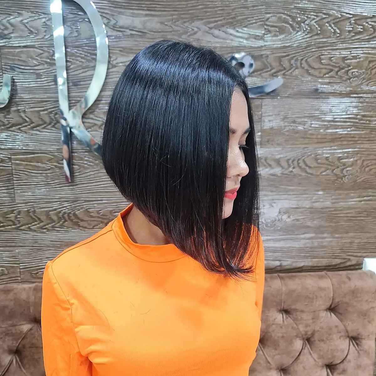 sleek angled bob with sharp lines