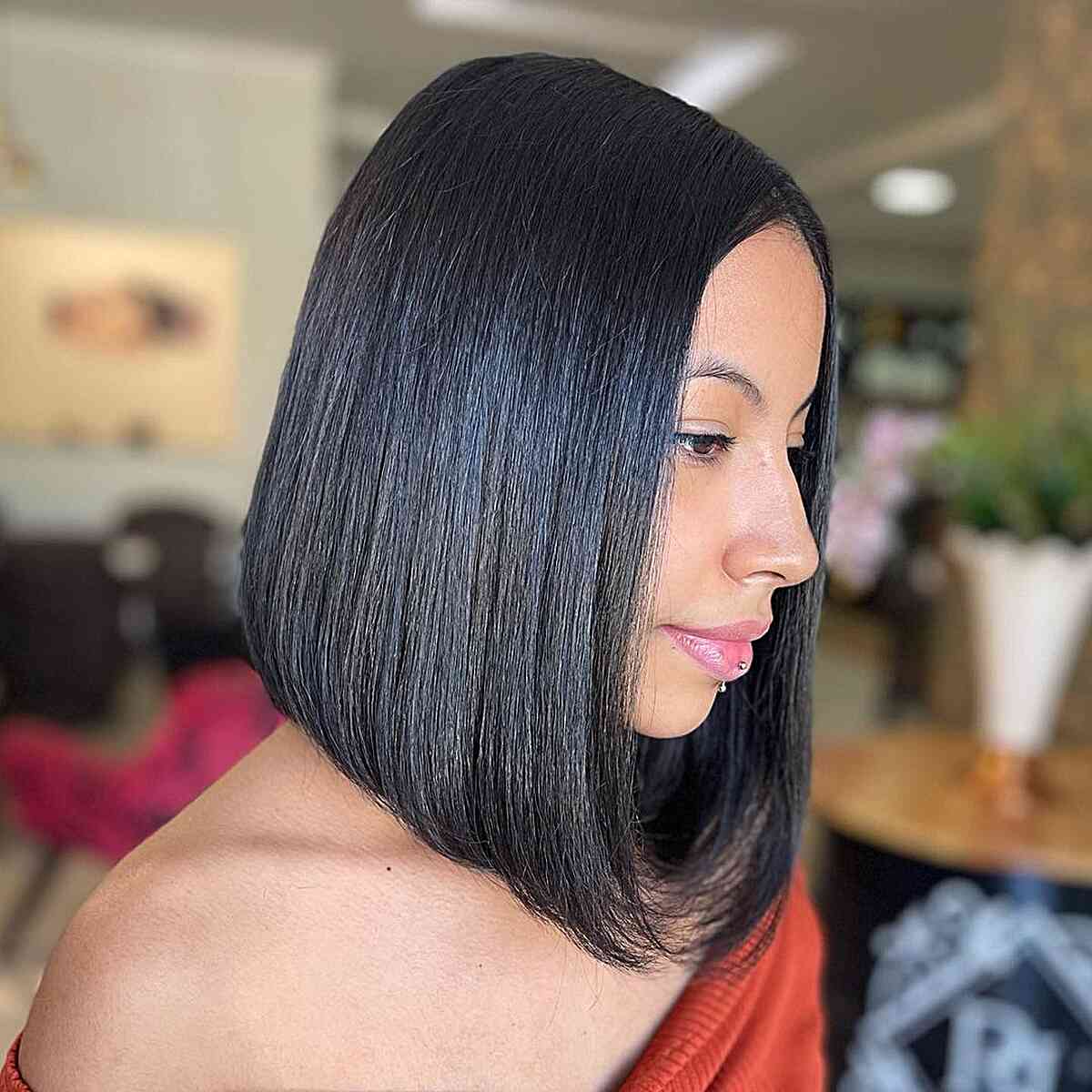 Sleek Shoulder-Length Angled Bob