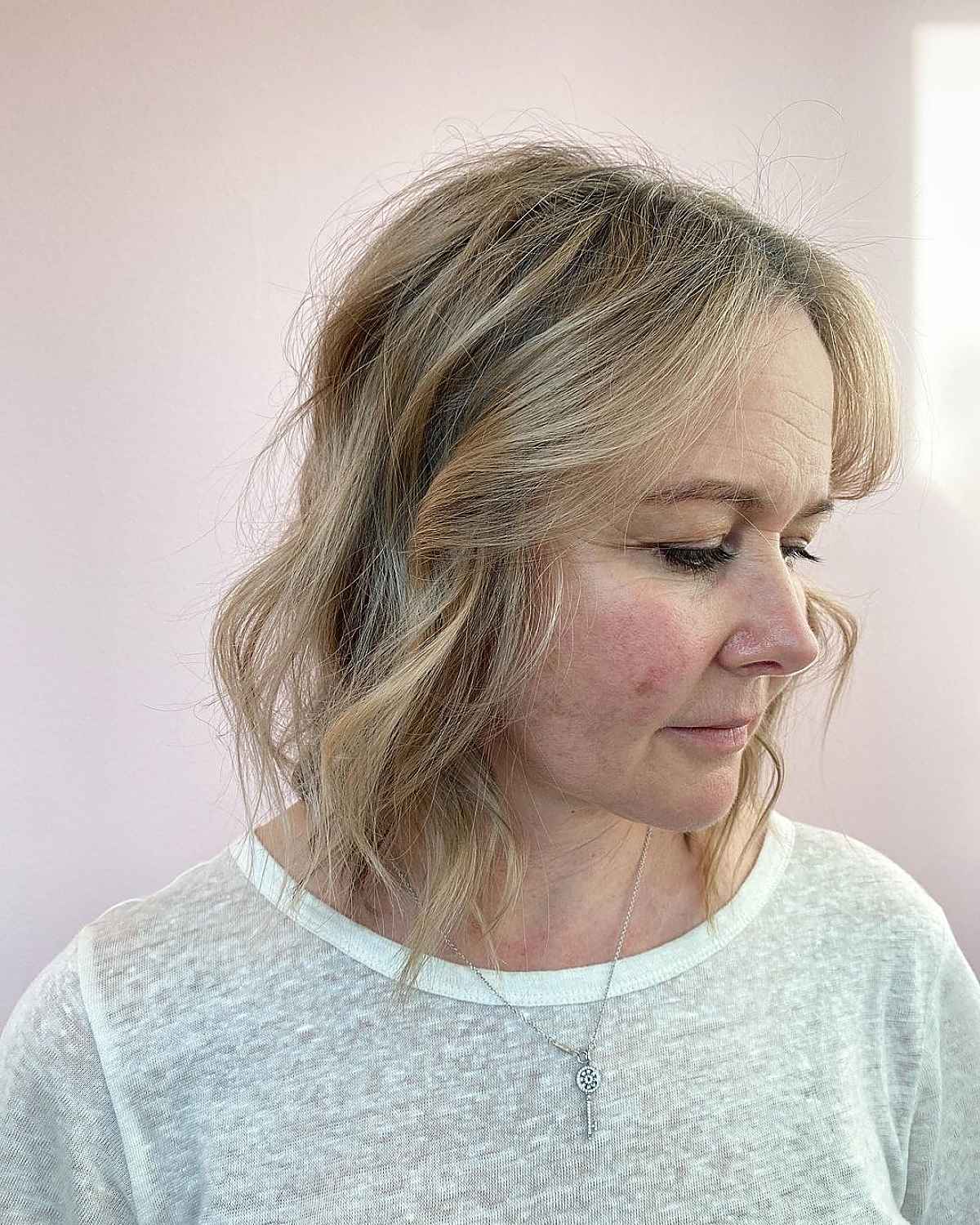 Soft Tousled Medium Bob for 60-Year-Old Women