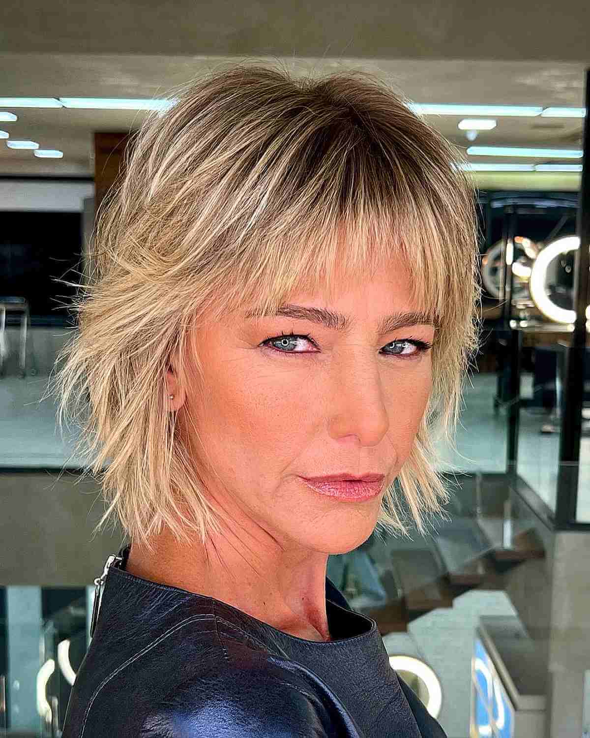 Super Choppy Razored Bob on a woman over 50