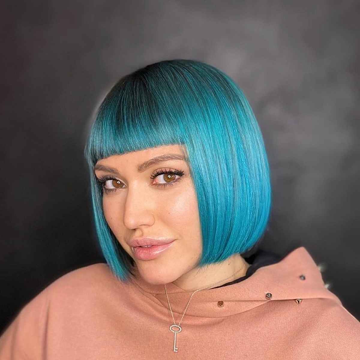 Teal Color on a Blunt Bob Cut