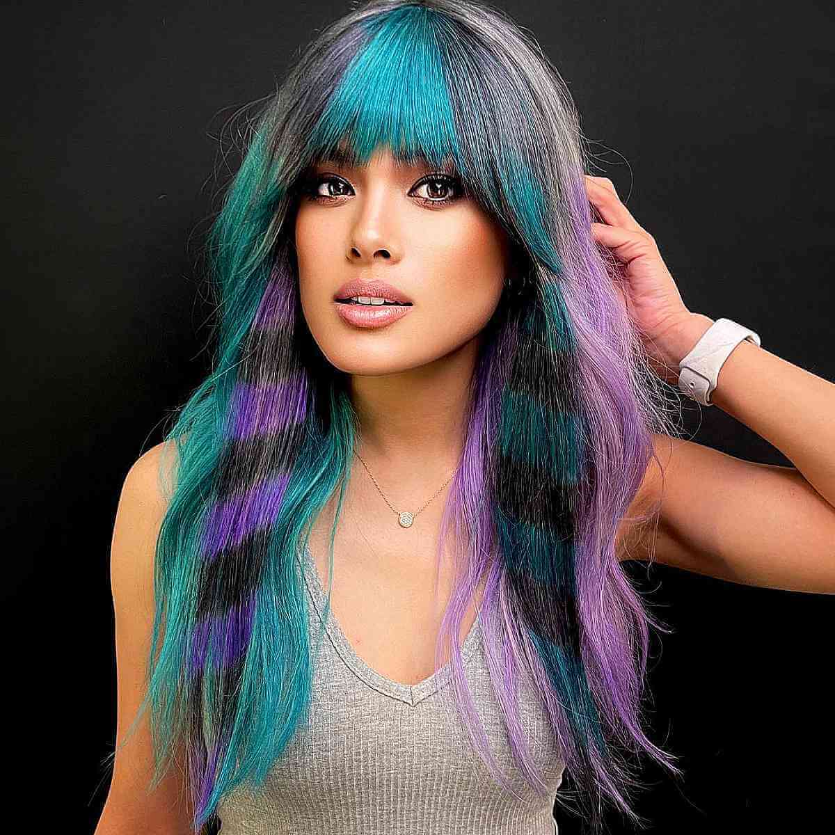 Teal, Purple, and Black Long Hair