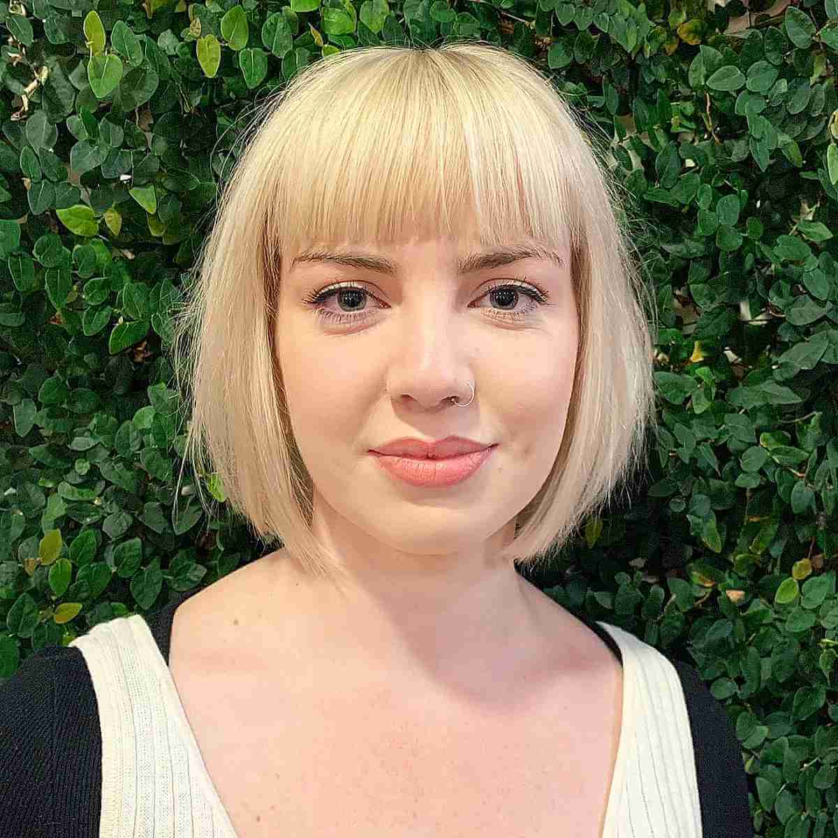 Textured Creamy Blonde Bob with Fringe