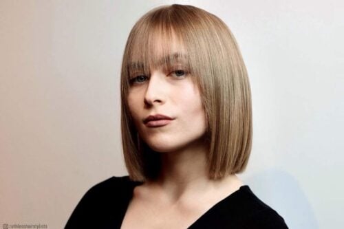 Trendy blunt bob with bangs