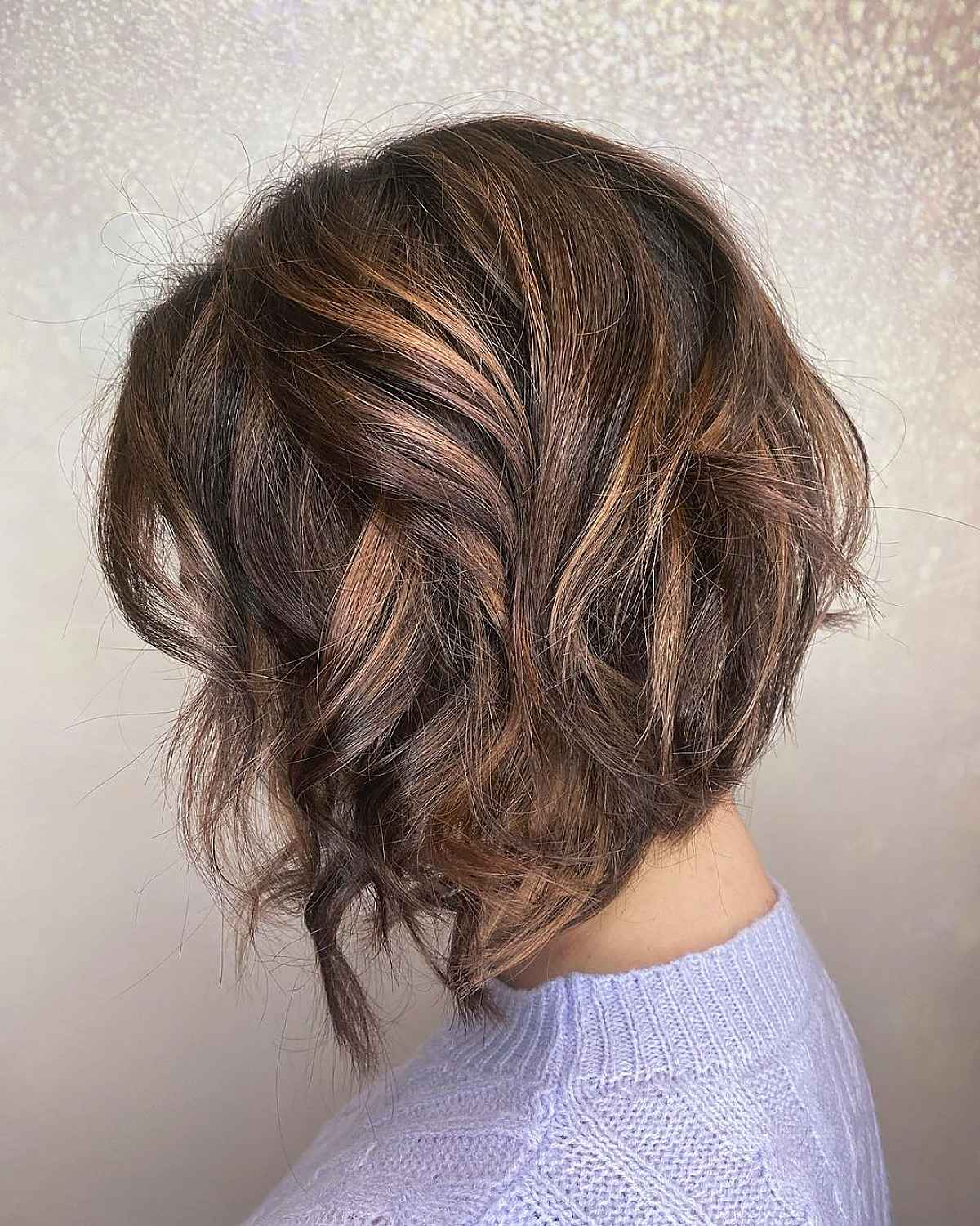 Wavy Angled Cut with Caramel Highlights