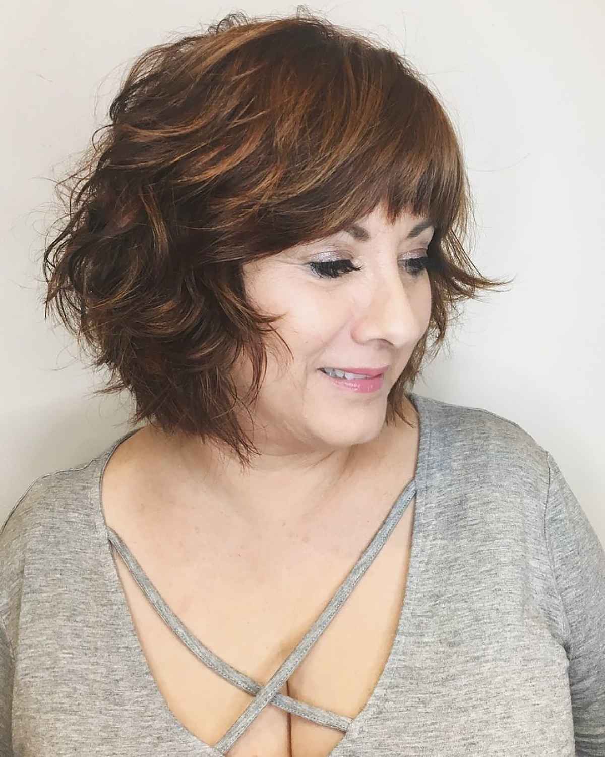 Wavy Layered Bob with Choppy Bangs for Women Over 50