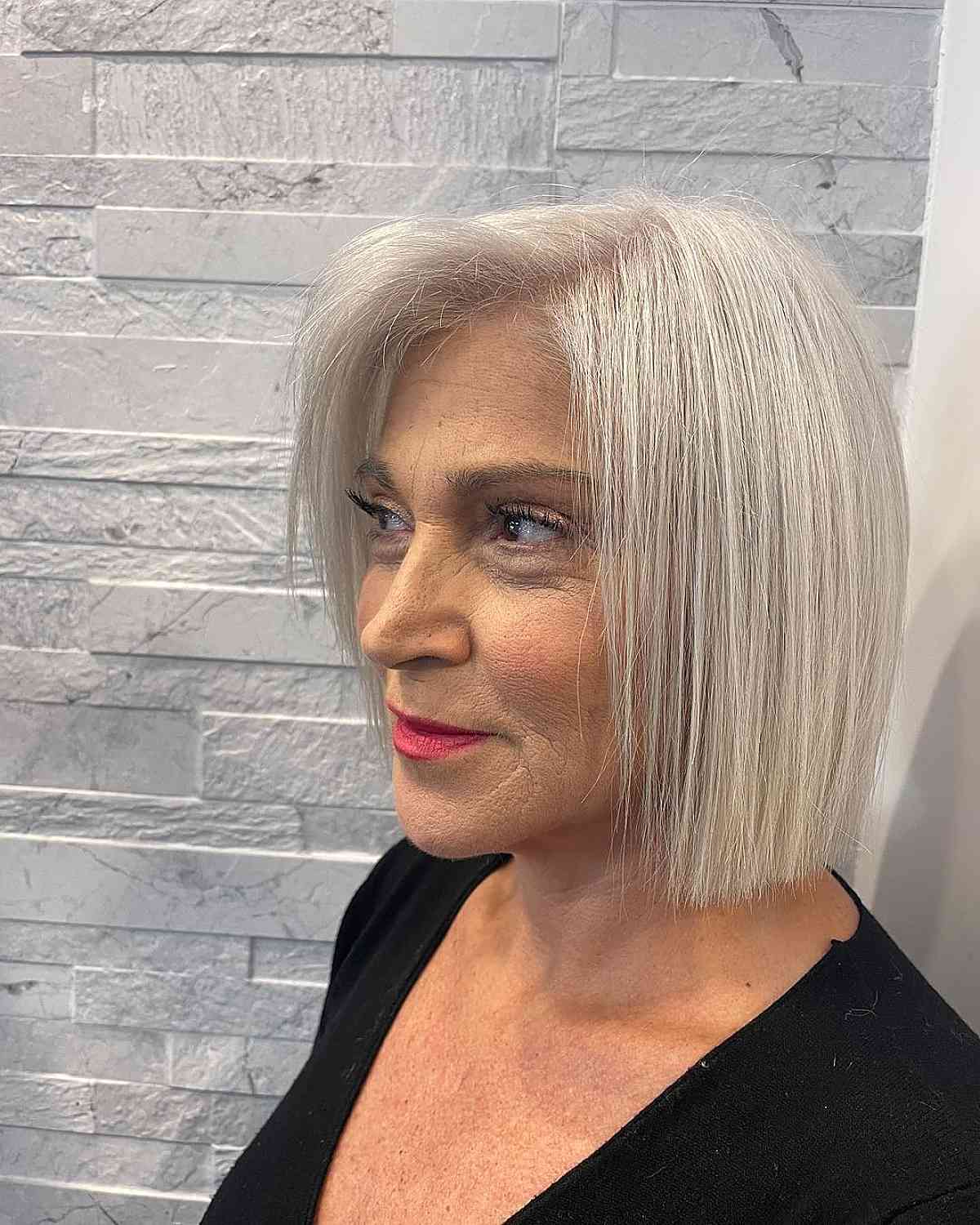 white blunt cut for older women